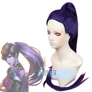 GHK Biamoxer 100cm Jeu OW Widowmaker/Amelie Lacroix Long Pourpre Foncé Avec Clip Queue De Cheval Résistant À La Chaleur Cosplay Costume Résistant Perruque (good stuff A, neuf)