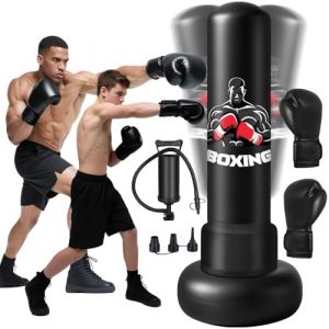 Sac de Frappe sur Pied Gonflable pour Adulte 180 cm, Qoosea Punching Ball avec Gants et Pompe &agrave; Air, Sac de Boxe pour Entra&icirc;nement de Kickboxing, MMA Karat&eacute; Fitness Taekwondo Id&eacute;al Cadeau (lysmuk, neuf)