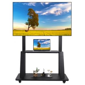 Support TV sur Pied Meuble TV Roulant pour 32-75 Pouces Plat/incurvé LED/LCD/OLED Hauteur réglable Meuble TV sur Roues Jusqu’à 45kg Meuble TV au Sol avec étagère DVD Blanc (Maiproo, neuf)