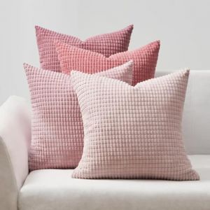 Topfinel Housse Coussin 40x40 Rose Poudr&eacute; Lot de 4 Coussin D&eacute;coratif Canap&eacute; Salon Jardin Chambre Housses de Coussin en Velours C&ocirc;tel&eacute; Granul&eacute;s Aesthetic (NoledarEU, neuf)
