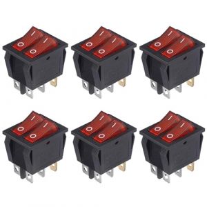 VEXUNGA Interrupteur a Bascule Double Rouge Lumi&egrave;re 15A 250VAC 20A 125VAC 6 Broches ON/OFF 2Positions Interrupteurs &agrave; bascule Bateau 6 Bornes (6 Pi&egrave;ces) (VEXUNGA-EU, neuf)