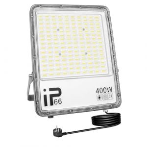 AUXTINGS Projecteur d'extérieur 400W,Sécurité projecteur 40000 lumens avec prise 230V, lampe de travail extérieure, 6000K éclairage extérieur blanc pour cour patio parking jardin,étanchéité IP66 (AUXTINGS-EU, neuf)