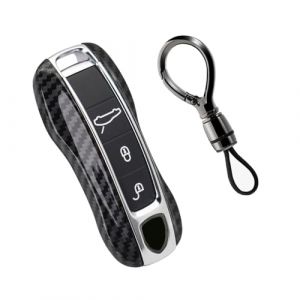 Ysbxitu Coque de cl&eacute; de voiture pour Porsche 911 - Convient pour Porsche Cayenne Panamera 911 971 9YA Macan Boxster Carrera Taycan 971 911 - Texture fibre de carbone, a noir, A Schwarz (Ysbxitu, neuf)