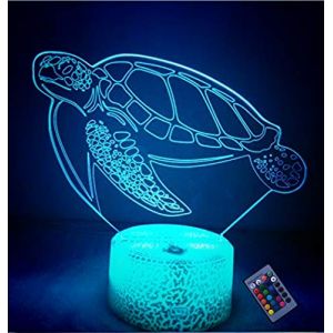 YTDZLTD 3D Tortue Nuit Lampe 16 Couleurs Changeantes Puissance USB T&eacute;l&eacute;commande Contact Switch Lampe D&eacute;corative Illusion Optique LED Lampe de Table Anniversaire No&euml;l Cadeau Enfants Jouets (YTDZ-Ltd, neuf)