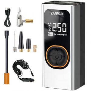 Zanmuk Gonfleur de pneu compresseur d'air &ndash; Accessoire Voiture Gonfleur Electrique sans fil rechargeable pompe &agrave; v&eacute;lo jauge de pression avec lumi&egrave;re LED pour voiture, moto, v&eacute;lo, ballon (XIAOSUOSUO, neuf)