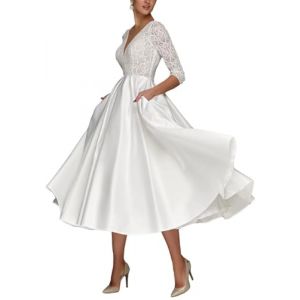 SZSFNMMY Robe de mari&eacute;e courte en tulle pour mari&eacute;e avec appliques en dentelle sans manches longueur genou robe de mari&eacute;e pour femmes, Blanc 3, 42 (huizhoushiduolameizhaomingyouxiangongsi, neuf)