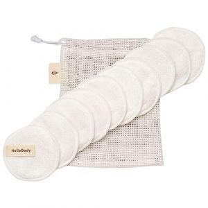 HelloBody HELLO BAMBOO Cotons d&eacute;maquillants r&eacute;utilisables (10 pcs) &ndash; Tampons d&eacute;maquillants bambou &eacute;cologique &ndash; Disques d&eacute;maquillants lavables avec sac de lavage (GRENION GmbH, neuf)
