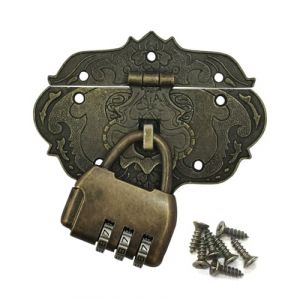 JUKOTA 1pcs Loquet Serrure Vintage,Antique Moraillon Fermoirs en Fer Bronze Antique Verrous pour Décoratifs Cabinet Armoire Boîte à Bijoux pour Meubles,ferrures de Rideaux,Avec Serrure à combinaison (CAR PARTS FOR ALL, neuf)