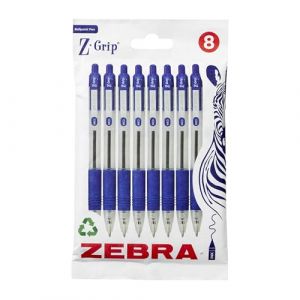 Zebra Pen Z Grip Lot de 8 stylos à bille rétractables à encre bleue avec clip de poche pour un usage quotidien, lot de 8 (Booghe Toys - France - ( Fast Dispatch ), neuf)