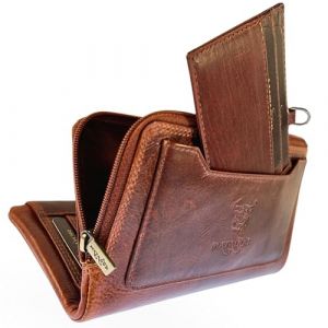 MATADOR Pochette en Cuir V&eacute;ritable pour Homme Femme | Porte Monnaie Porte Feuille avec Grande Poche Zipp&eacute; et Bo&icirc;te Cadeau | Pochette Telephone Portable Protection RFID certifi&eacute;e T&Uuml;V | Vintage Marron (MATADOR LEDER "The German Brand", neuf)