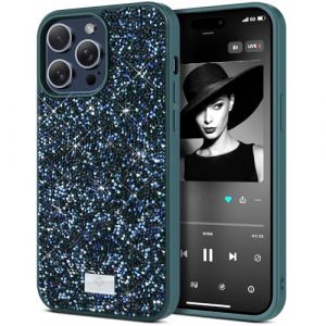 BEZ&reg; Coque pour iPhone 15 Pro Paillette, Coque Compatible avec iPhone 15 Pro Glitter, Series de Etuis avec Bling & Co., &Eacute;tui en Diamant Etincelant et &agrave; Cristal Bling, Vert Pin (TheBlingZ., neuf)