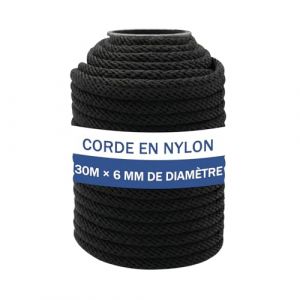 NQ Corde en Nylon 30M x 6MM de Diam&egrave;tre, 100FT Cordeau en Nylon pour Ext&eacute;rieur, Camping et Randonn&eacute;e, Corde Robuste pour DIY, &Eacute;tendoir Et Suspension(Noir) (NQ Display UK, neuf)
