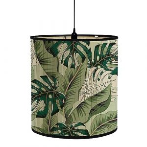 FANSU Abat-Jour en Bambou Classique Tambour Abat-jour, imprimé feuille de palmier Remplacement Abat, Jour Fait à la Main,pour Lampe de Table/Chevet,Suspension,Lampadaire (vert clair,30x30x30cm) (JINBO, neuf)
