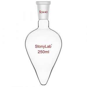 stonylab Flacon de Récupération, Flacon Évaporateur Rotatif en Verre Borosilicate à Paroi Épaisse col Unique avec Joint Extérieur Conique Standard 24/40, Flacon Laboratoire en Forme de Poire, 250 ml (J&D Tech FR, neuf)