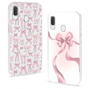 Omyzo 2 Pi&egrave;ces Transparente Coque pour Samsung Galaxy A20e 5,8", &Eacute;tui avec Noeud Rose Motif Aesthetic Dessin Souple Silicone Ultra Mince TPU Antichoc Protection Cover pour Galaxy A20e (GuangShuiShiJiXiaoLingShangMaoYouXianGongSioz, neuf)