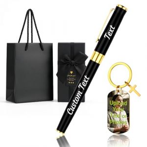 CGFN Stylo Personnalisable Grav&eacute; Prenom,Stylos Personnalis&eacute;s avec Prenom,Coffret Beau Stylo avec Porte Cle Cadeau Femme Elegant Homme &eacute;l&eacute;gant Collegue de Travail Femme (Noir) (daicy, neuf)