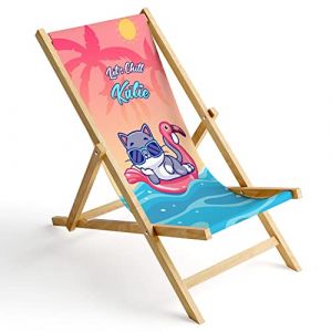 Ferocity Enfants Chaise Longue Pliable en Bois Fauteuil de Plage Pliant en hetre Classique Lit de Plage Cat Chill [119] (ferocity-shop, neuf)