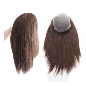 Toppers de cheveux pour femmes 14"-16" Extension de cheveux raides for femme, densit&eacute; 120%, vrais cheveux humains, 7" x 9", base de peau enti&egrave;rement en PU, doubles n&oelig;uds, postiches br&eacute;siliennes Remy (mengliouzhou, neuf)