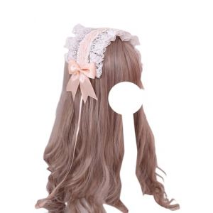 Accessoires for cheveux Lolita, serre-tête en dentelle blanche, serre-tête de soubrette, serre-tête à nœud, coiffe for fille, accessoire de robe Lolita(Honey Pink) (FFNWFHZ, neuf)