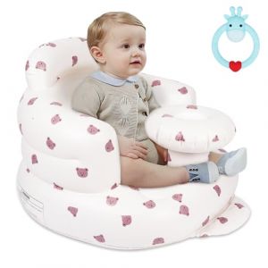AYESY Siege Gonflable Bebe, Tête d'ours Chaise Gonflable pour Bébé avec Pompe à Air Intégrée, Siège au Sol pour Bébé avec Support Dorsal et Cervical pour Bébés de 3 Mois+ pour Voyage/Repas/Camping (FairySpring, neuf)