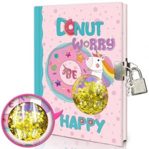 Journal Intime Fille avec Cadenas, 17,8x13,5cm 80 Feuilles Lign&eacute; Paillettes Secouables Cahier de Notes Donuts Carnet Secret Enfants Cadeaux pour Adolescents pour Filles et Gar&ccedil;ons de 6 &agrave; 12 Ans (Evercreatives, neuf)