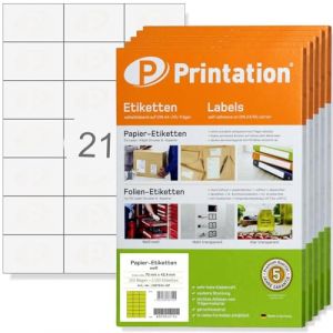 Printation &Eacute;tiquettes 70 x 42,4 mm autocollantes blanches imprimables &ndash; 10500 &eacute;tiquettes d'adresse sur 500 feuilles DIN A4 3x7 21 70x42,4 &ndash; &Eacute;tiquettes universelles 4470 3652 8634 5054 4668 4616 LA135 (wirhabensnoch, neuf)