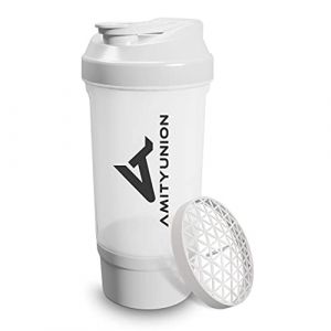 AMITYUNION Shaker &agrave; prot&eacute;ines 700 ml FYRA &eacute;tanche - sans BPA avec compartiment &agrave; poudre, tamis et balance pour shakes cr&eacute;meux, tasses, shakers pour isolants et concentr&eacute;s Iso Sport, Blanc (snowcommerce GmbH, neuf)