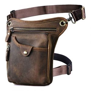 Xieben Vintage Taille Sac en Cuir Drop Leg Sac pour Hommes Femmes Bum Multi-Usage Militaire Tactique Moto V&eacute;lo V&eacute;lo Randonn&eacute;e Sports Camping &Eacute;quitation Deep Brown (XieBen, neuf)