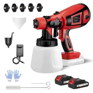 Pistolet &agrave; Peinture sans Fil, 21V 30000RPM avec 2x5000mAh Batteries, 5 Buses Et 3 Modes de Pulv&eacute;risation, R&eacute;servoir de 1000ML, Pistolet Peinture pour Peinture de Maison, Murs, Cl&ocirc;tures Et Plafonds (YUANCHANG-UK, neuf)