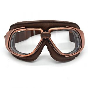 evomosa Lunettes de protection pour casque de moto, cruiser, scooter - Style aviateur rétro - Marron + cuivre - Transparent (evomosa Eur., neuf)