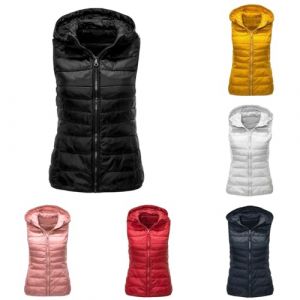 Doudoune sans Manches Femme Capuche Zipp&eacute; Veste Duveteuse Gilet sans Manche Femme Courtes Veste Matelass&eacute;e L&eacute;g&egrave;re Manteau Femme Hiver Chaude Chic Blouson Veste matelass&eacute;e sans manches Mode avec Poches (GUnakd, neuf)