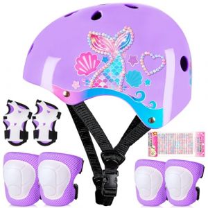 Casque V&eacute;lo Enfant Sets de Protection Enfant de 3-8 Ans R&eacute;glables Kit de Protection Set pour Rollers Skate Trottinette Skateboard (Unicorn Castle EU, neuf)