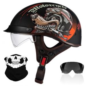 RHBDDHV Demi-Casque de Moto, Casque Moto Rétro, Casque Jet ECE2206 Homologué, Casque Moto Cyclomoteur avec Visière, Casque de Moto Hommes et Femmes, pour Moto et Scooter, M~XXL (geechcs, neuf)