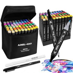 ARIEL-GXR 60 Couleurs Feutre a Alcool, 2 secondes feutres alcool, Feutres Coloriage Adulte avec Pochette de Transport et Espaceur, Marqueur Alcool Set pour Peinture, Griffonnages, Animation (Boomhouse Direct, neuf)