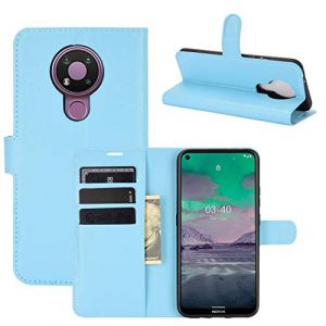 XFDSFDL® Étui pour Nokia 3.4 (6,39 Pouces) PU Cuir Housse Flip Coque Litchi Motif avec Built Stand et Magnétique Fermeture Carte Slot Portefeuille Shell de Protection, Bleu (LingDan, neuf)