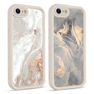 Coiwxmoi 2 Pi&egrave;ces Coque pour iPhone 7/8/SE2020/SE2022 4,7", Aesthetic Marbr&eacute; Motif Dor&eacute;e Design &Eacute;tui pour Fille, Souple Silicone Housse Antichoc Cam&eacute;ra Protecteur Bumper Cover Case pour iPhone SE,Noir (TERRA NOVA DISTRIBUTORS, neuf)