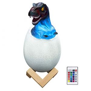 Lampe Dinosaure -USB Rechargeable veilleuse enfant, 16 couleurs oeuf de dinosaure jouet avec 4 modes et base en bois, lampe 3d dinosaure cadeau enfant (Excemilin, neuf)