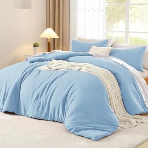 Luofanfei Housse de Couette Coton 200x200 Bleu Clair Ado Adulte Garçon 2 Personnes Uni Parure de Lit Unie en Coton Parure Housse Couette zippée 200 x 200 avec 2 Taies d'oreiller 65x65cm (Luofan, neuf)