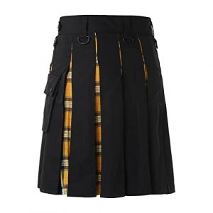 Kilt écossais pour homme, gothique cargo jupe plissée pour homme, jupe vintage médiévale, cerf écossais traditionnel, denim noir, tartan irlandais, kilt moderne, Gelb, XL (Aigdgoog, neuf)