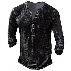 Deguisement Halloween Homme Chemise Homme Manches Longues Col Mao Tee Shirt Homme Vintage Assassin Creed Viking Gothique Steampunk Pirate Medieval Pas Cher Sweat Hauts Militaire Veste Noir XL (uxxnjfg, neuf)