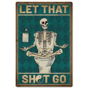 SUPERDANT Plaque Metal Vintage pour Toilettes T&ecirc;te de Mort Plaque Decorative Metal Amusante pour Salle de Bain Affiche D'Art Let That Shit Go Plaque D&eacute;corative Deco Vintage (guangzhouyangtongshangmaodiangerenduzi, neuf)