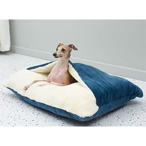 DHGTEP Panier de Couchage Carré pour Chien, Sac de Couchage en Peluche pour Chat avec Capuchon et Housse Amovible pour Petits et Moyens Animaux (Couleur : Bleu, Taille : 52x40x17cm) (FengYuTao-Home, neuf)