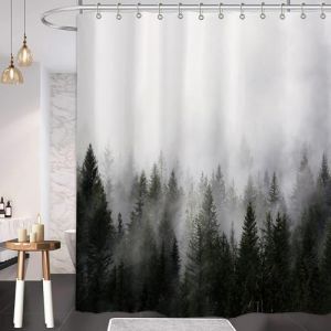 IGINOA Rideau de Douche 180x200 Anti Moisissure Store Douche Vert Forêt pour Baignoire Rideaux Jungle Tissu Lavable Machine Impermeable Moderne Shower Curtain Salle de Bain avec 12 Crochet (Malt-EU, neuf)