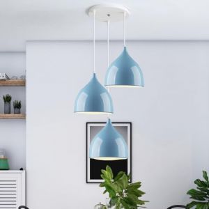 Mengjay 3 Lampes Suspension Luminaire Industrielle Lustre Vintage,E27 Plafonnier Abat-jour en Métal,Moderne Lampe Suspension pour Salon Chambre Cuisine (bleu) (Geste shop, neuf)