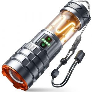 Lampe Torche LED Ultra Puissante, 900000 Lumens Lampe Torche Rechargeable avec Lumi&egrave;re Camping, Zoomable, 11 Modes, &Eacute;tanche Portable Tactique Militaire Lampe de Poche pour Camping Randonn&eacute;e Urgence (Sogdeco, neuf)