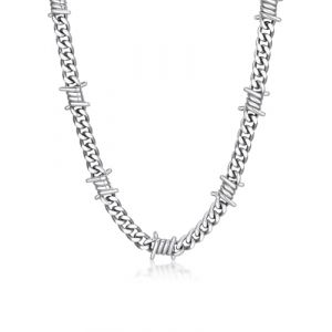 Bandmax Chaine Acier Inoxydable Homme Cha&icirc;ne d&rsquo;&Eacute;pines pour Femmes Cha&icirc;ne de Fil de Fer Barbel&eacute; de 7 mm Cha&icirc;ne &agrave; Maillons de 55 cm Bijoux de Mode en Argent pour l&rsquo;Anniversaire (Bandmax Direct, neuf)