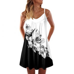 NNGOTD Robes d'&eacute;t&eacute; pour Femme Longue Pas Cher Midi Chic Mi Longue Robe D'&eacute;t&eacute; D&eacute;contract&eacute; Midi Robes Manche Courte L&acirc;che Impression Sexy Dress Mi-Longue Genoux Jupe Robe de Princesse (BAULMD（90% Big Promotion Without Discount Code ）, neuf)