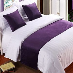 Chemin de lit d&eacute;coratif en velours doux pour lit double, couvre-lit, &eacute;charpe, serviette de bout de lit, pour h&ocirc;tel, chambre &agrave; coucher, chambre de mariage, 210 x 50 cm - Violet (7-15 Days Delivery Shops, neuf)
