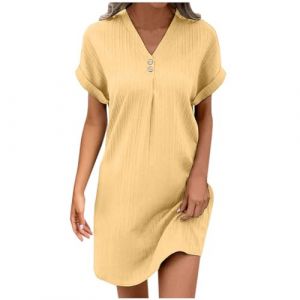 Robe Ete Femme Chemise Mi Longue Orange Mi-Longue Blanche Chic Et Elegant Robes Noire Fluide Droite Col V Lin Rouge Jupe Femmes D Été Grande Taille Hawaienne Plage # (ZJsz, neuf)
