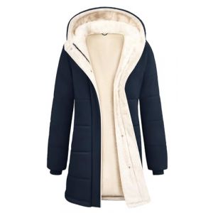 CMTOP Blouson Femme Hiver Polaire Chaude Veste Hydrofuge Coupe-Vent Manteau Long &agrave; Capuche Peluche Thermique Matelass&eacute;e Manteaux Zipp&eacute; Elegant Parka Outercoat avec Poches(Bleu Marine,L) (Lemens, neuf)